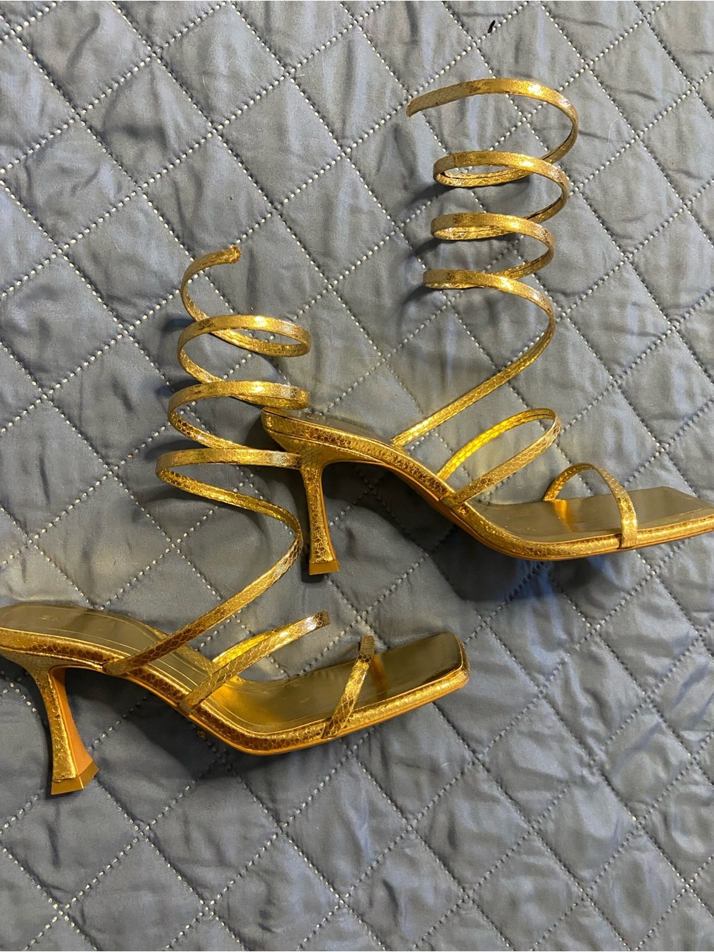 ZARA Gold Spiral Snakeskin Kitten Heels